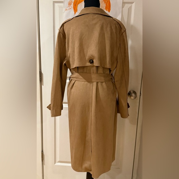 New Truth By Republic Elegant Tan Faux Suede Trench Coat Women's Size Medium - Picture 6 of 16